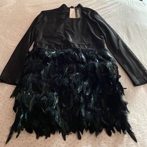 boohoo striped mini feather skirt